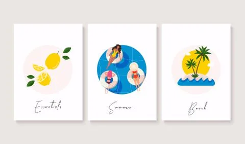 Summer banner set. Summer essentials. Vector illustration. Stock Illustration
