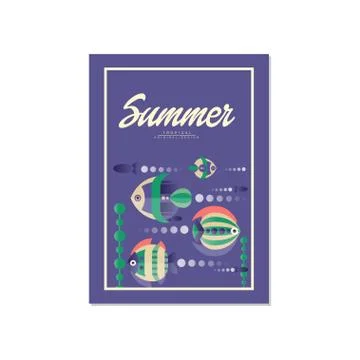 Summer banner template orifinal design, trendy seasonal background with fish for Stock Illustration
