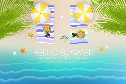 Summer banner with tropical beach view background Stock Illustration