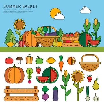 Summer basket with vitamins Stock Illustration