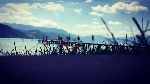 Summer bathing scene at Attersee in time lapse Stock Footage 134651107