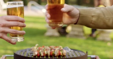 Summer bbq backyard grill barbecue food cooking meal garden family Video stock 336575999