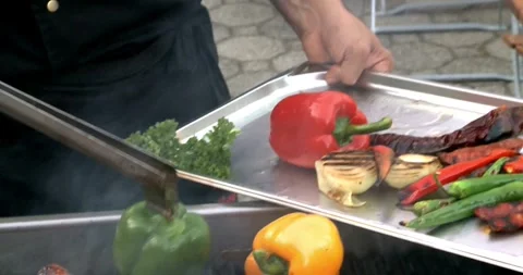 Summer bbq backyard grill barbecue food cooking meal garden family Stock Footage 336576098