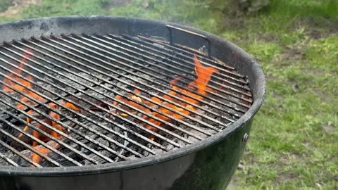Summer BBQ Grill with Flames Stock Footage 306919651