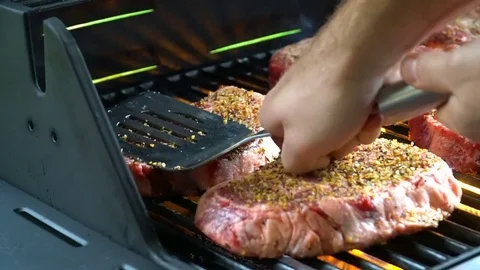 Summer BBQ Grill Steak Stock Footage 82182735