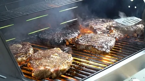 Summer BBQ Grill Steak Stock Footage 82183063