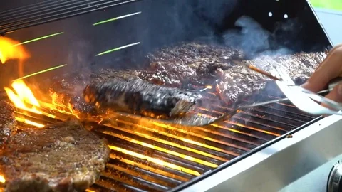 Summer BBQ Grill Steak Stock Footage 82183589