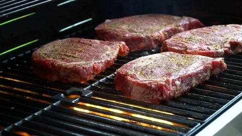 Summer BBQ Grill Steak Stock Footage 82360901