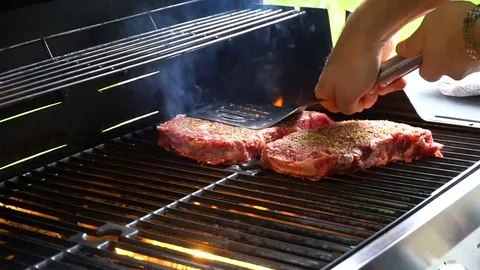 Summer BBQ Grill Steak Stock Footage 82362173
