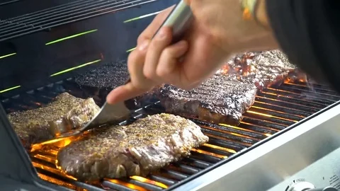 Summer BBQ Grill Steak Stock Footage 82362245