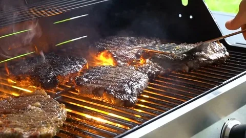 Summer BBQ Grill Steak Stock Footage 82362497