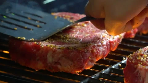 Summer BBQ Grill Steak Stock Footage 97225747