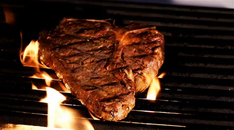 Summer BBQ Grill T-Bone Steak Stock Footage