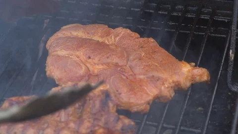 Summer BBQ Grill Thick Pork Chops Stock Footage 81062078
