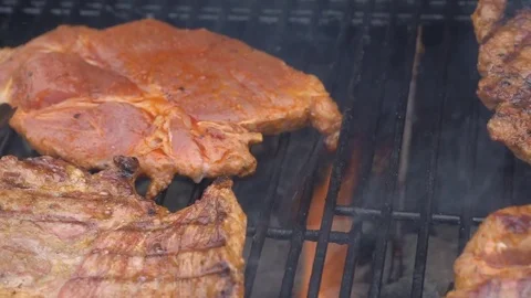 Summer BBQ Grill Thick Pork Chops Stock Footage 81062554