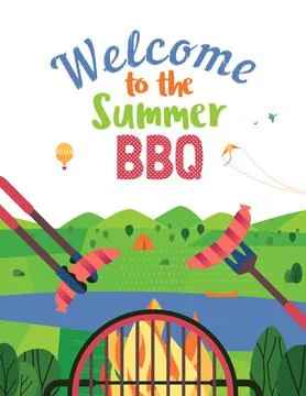 Summer bbq welcome vector flat color poster Stock Illustration