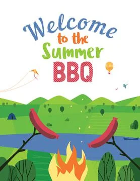 Summer bbq welcome vector flat color poster Stock Illustration
