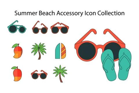 Summer Beach Accessory Icon Collection Stock Illustration