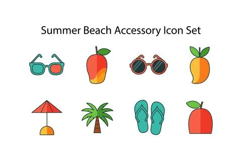 Summer Beach Accessory Icon Set Stock Illustration