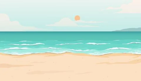 Summer beach background, sky, sun, sea, coconut trees and white sand beach... Stock Illustration