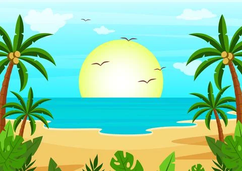 Summer Beach Background.Vector Illustration of Summer beach view Stock Illustration