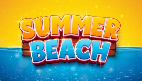 Summer Beach Banner Design with Typography Lettering in Vintage Wood Board on Stock Illustration