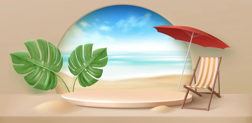 Summer beach banner with round platform on beige Stock Illustration