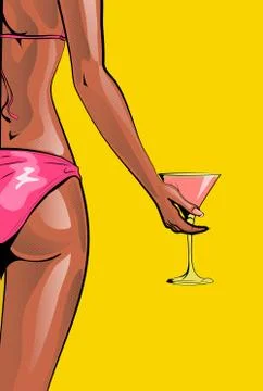 Summer beach bikini or pool party flyer with pretty young sexy woman from the Stock Illustration