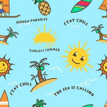 Summer Beach Bold Line Seamless Pattern Stock Illustration