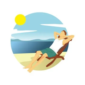Summer Beach Boy Relaxing Activity Scenery Illustration Design 库存插图