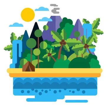 Summer beach camping landscape Stock Illustration