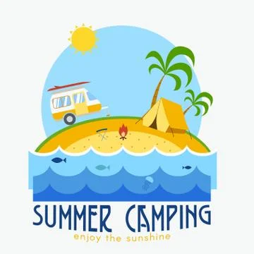 Summer Beach Camping Landscape Illustrazione stock
