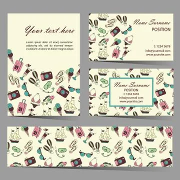 Summer beach card set Illustrazione stock