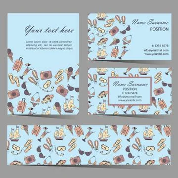 Summer beach card set Illustrazione stock