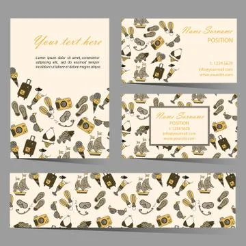 Summer beach card set Illustrazione stock