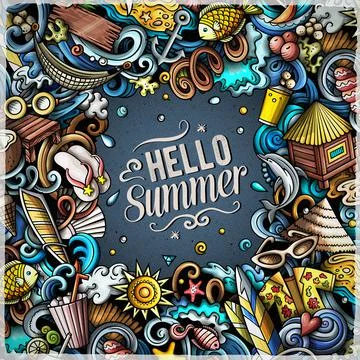 Summer beach cartoon vector doodles frame Stock Illustration