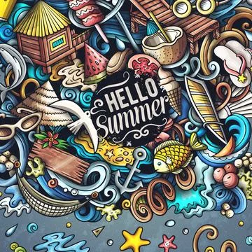 Summer beach cartoon vector doodles frame Stock Illustration