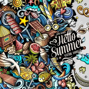 Summer beach cartoon vector doodles frame Stock Illustration