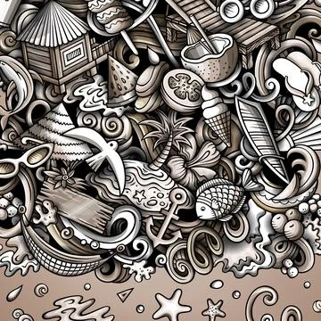 Summer beach cartoon vector doodles frame Stock Illustration