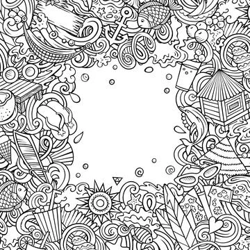 Summer beach cartoon vector doodles frame Illustrazione stock