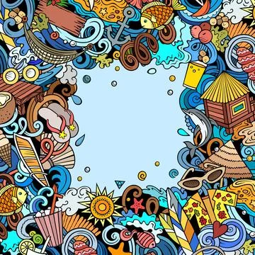 Summer beach cartoon vector doodles frame Illustrazione stock
