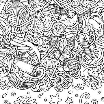 Summer beach cartoon vector doodles frame Illustrazione stock