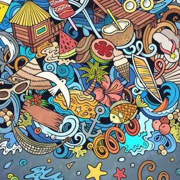 Summer beach cartoon vector doodles frame 스톡 일러스트