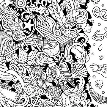 Summer beach cartoon vector doodles frame 스톡 일러스트