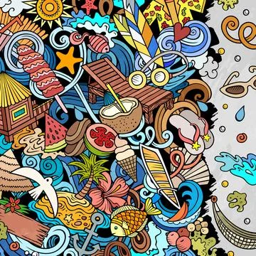 Summer beach cartoon vector doodles frame Illustrazione stock