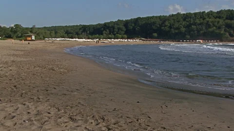 Summer beach coast with blue sky and nobody on the sand. Stock Footage 47329857