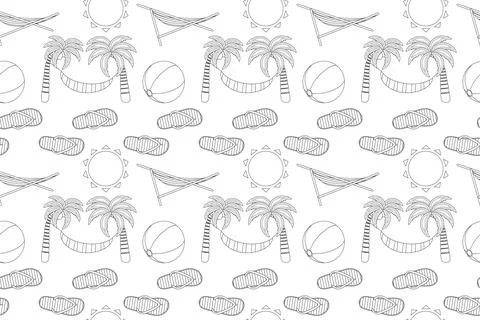 Summer Beach Coloring Page Pattern Stock Illustration