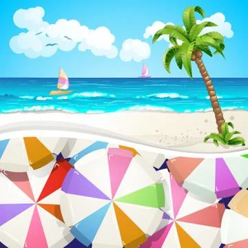 Summer beach covered with umbrella background Stock Illustration