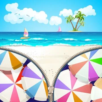 Summer beach covered by zipper Illustrazione stock