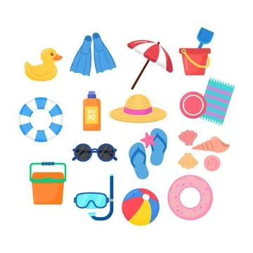 Summer beach doodle vector illustration pack Stock Illustration